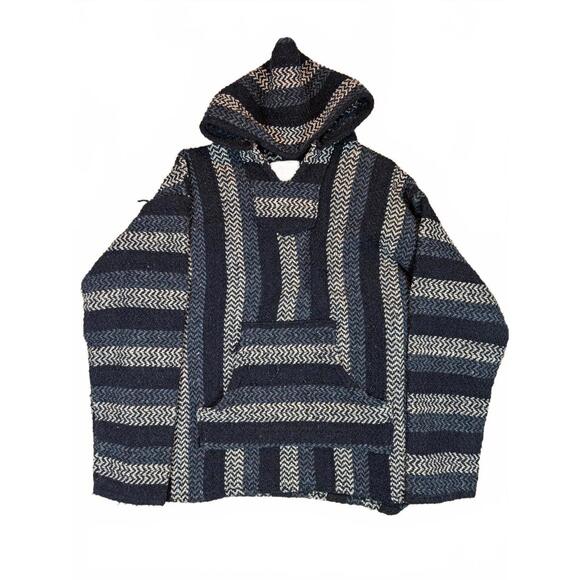 Baja Joe Other - Baja Joe Striped Baja Hoodie Drug Rug Pullover Surf Skater Mens Large Blue